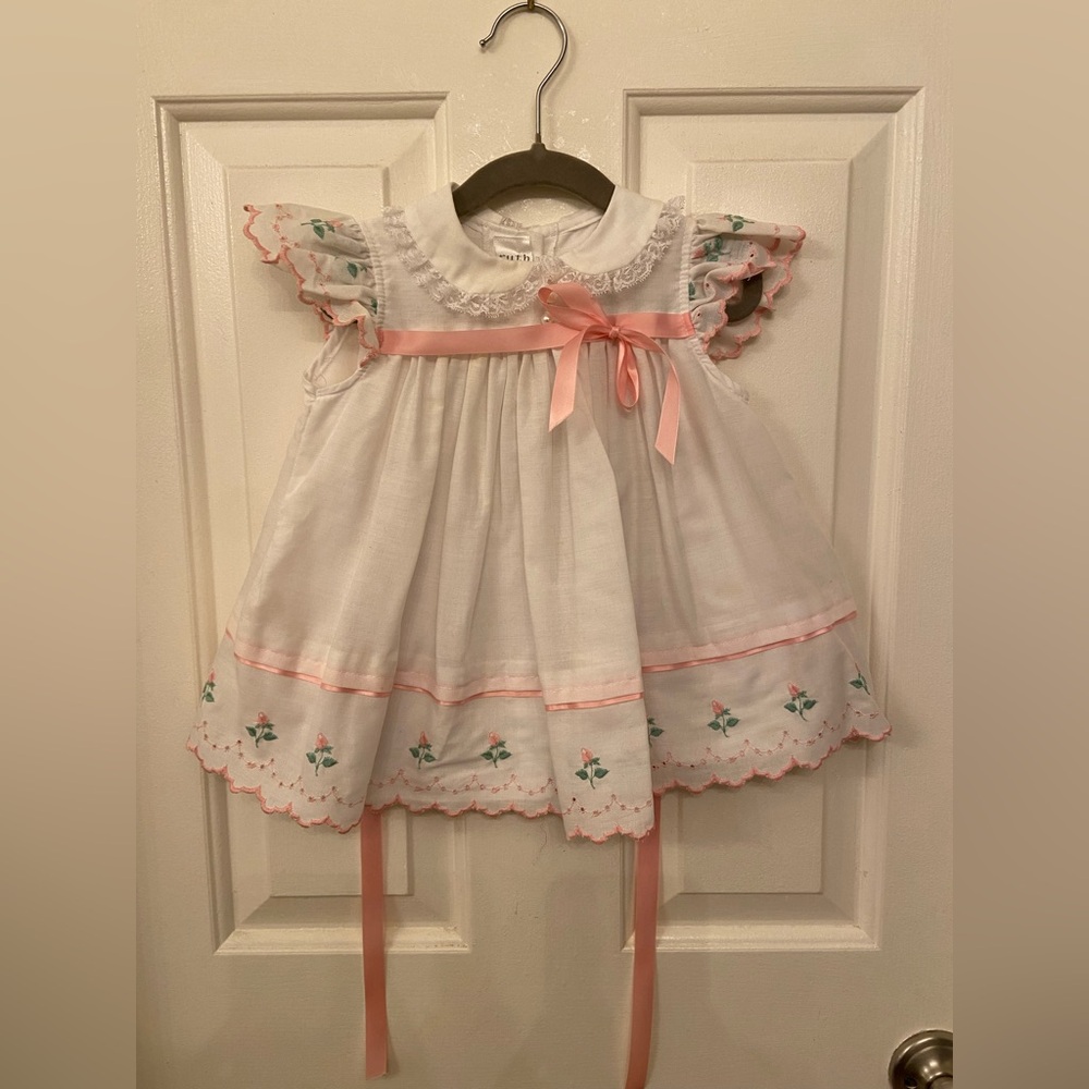 Vintage White Baby Dress with Pink Accents